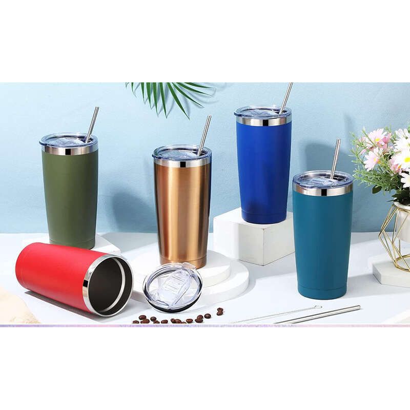 Tazza da caffè in acciaio inossidabile a doppio strato da 20 once, tazza con manico, tazza con cannuccia_voghion.com