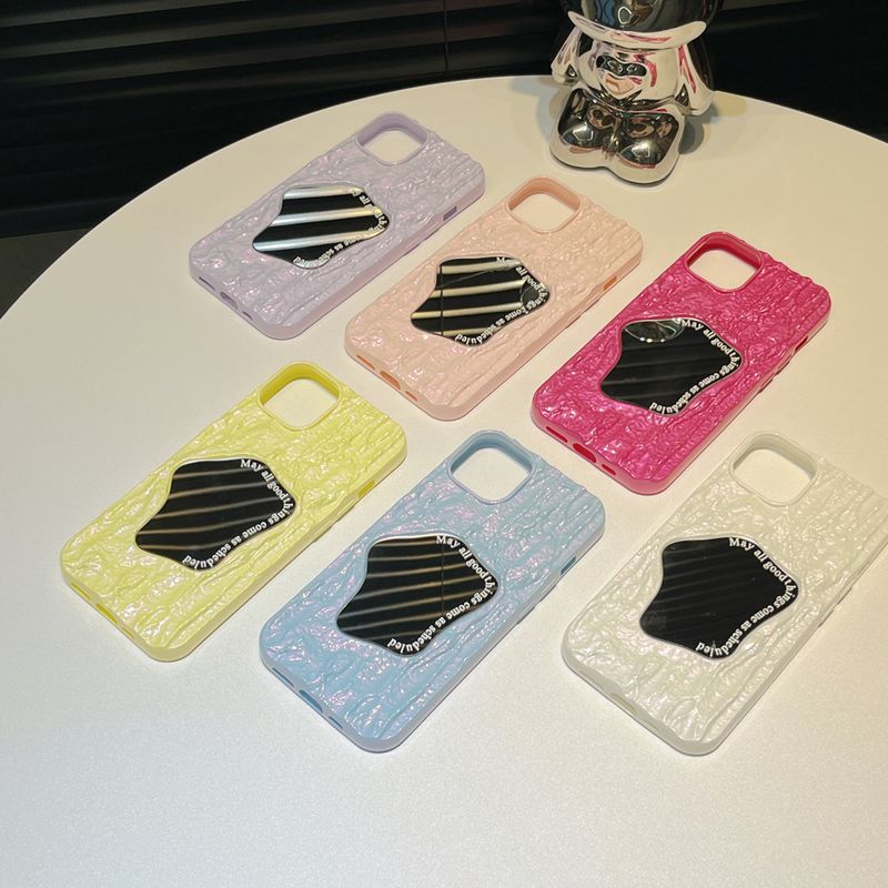 Mobile phone case solid color pleated mirror suitable for iphone15Promax Apple 14 mobile phone case 11 high-end 13 women_voghion.com