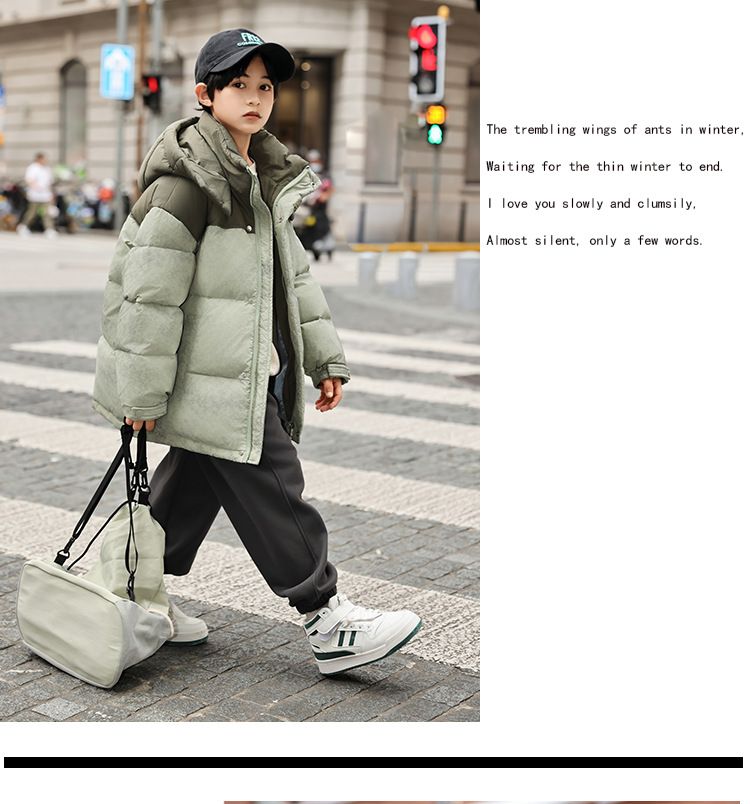Boys Girls Winter Puffer Jacket With Hood, Warm Thick Down Coat For Kids, Mid-Length Waterproof Windproof Outerwear, Soft Lightweight Comfortable_voghion.com