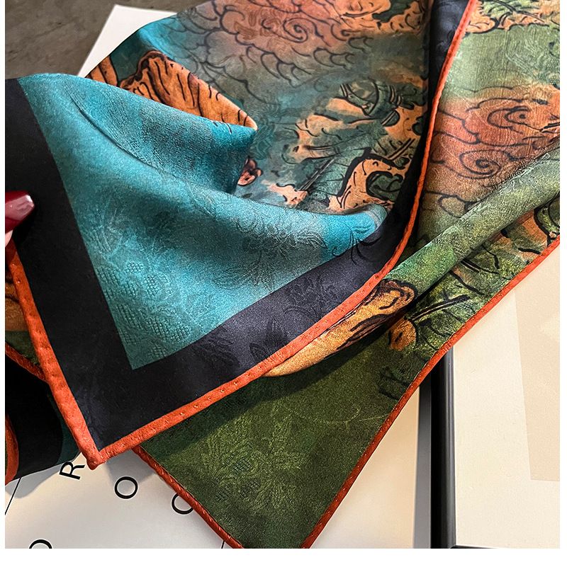 Sciarpa quadrata piccola da donna da 70 cm, decorazione primaverile, autunnale e invernale, loto verde, nastro versatile, seta_voghion.com