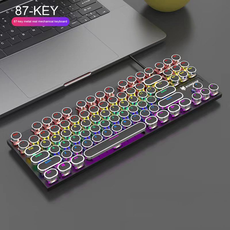 Farfi K80 87 Keys Mechanical Blue Switch Ergonomic Non-slip Sensitive Mix Backlit Color Matching USB Desktop Wired_voghion.com