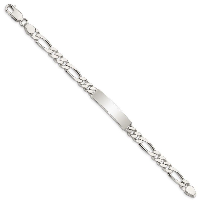 Sterling Silver Polished Engraveable Figaro Link ID Bracelet_voghion.com