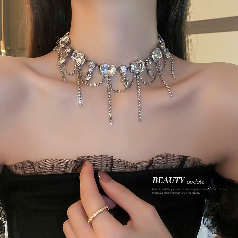 Ciucure exagerat cu diamant și claviculă luxoasă, Sese elegant avansat, colier cu anunțuri reci și largi, adormet pentru_voghion.com