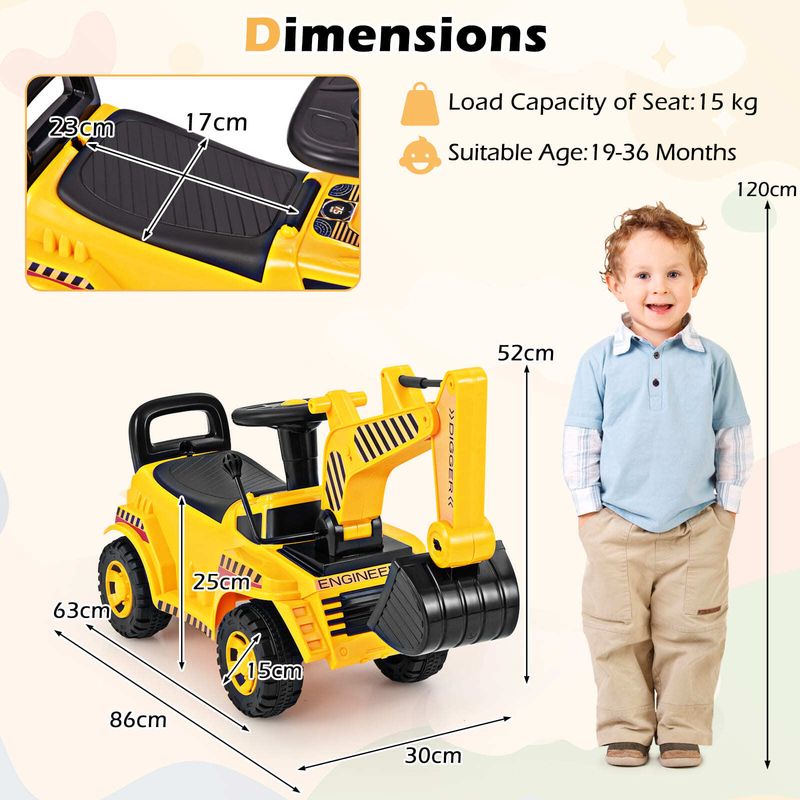 Ride On Push Car Kids Bulldozer Digger Toy Foot To Floor Construction Vehicle_voghion.com