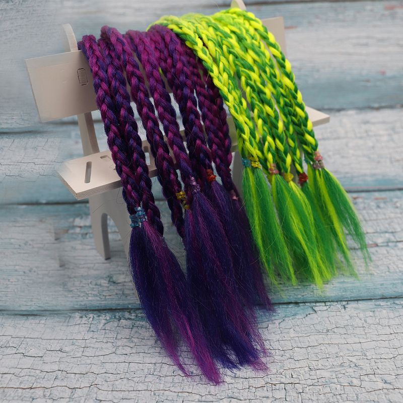 Colorful small braids ponytail wig ring three strand braid ponytail short gradient color dreadlocks children's wig_voghion.com