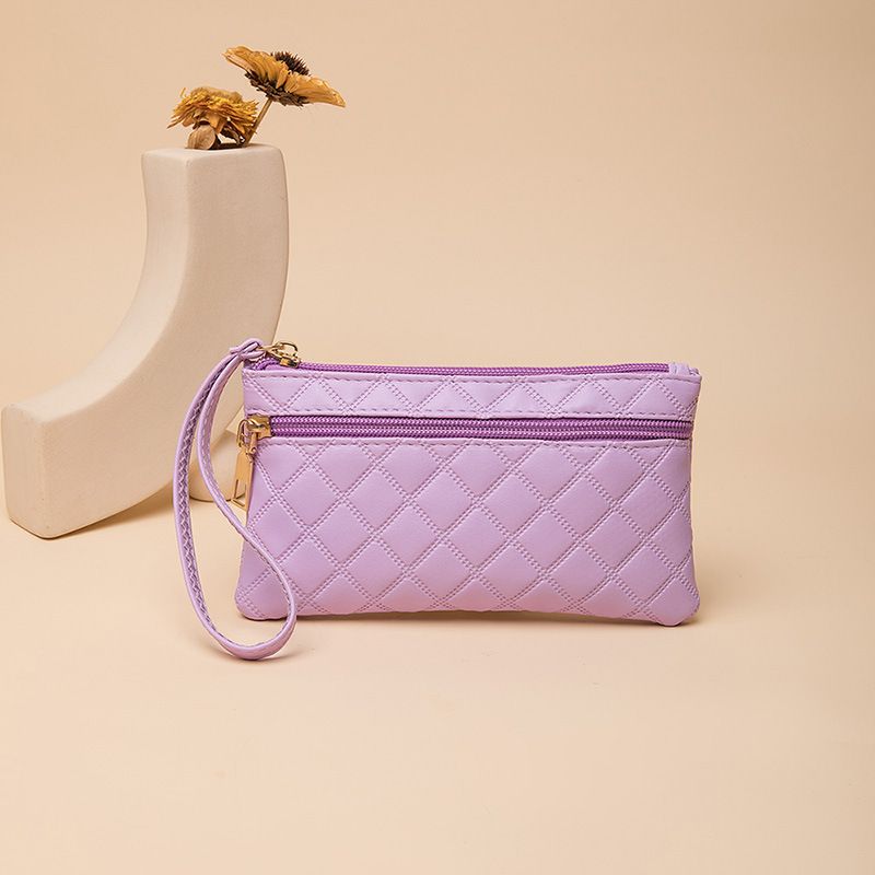 Nuovo portafoglio trapuntato per donna, stile lungo, pochette alla moda casual di grande capacità con doppia cerniera, porta telefono e porta monete_voghion.com