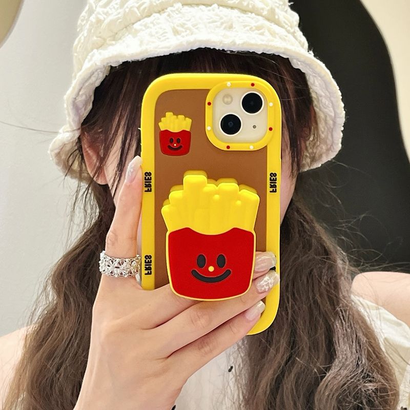 Zabaven 3D silikonski nosilec za krompirček in burger za par telefonov za iPhone 15 Pro Max 14 13 11 12 z držalom in stojalom_voghion.com