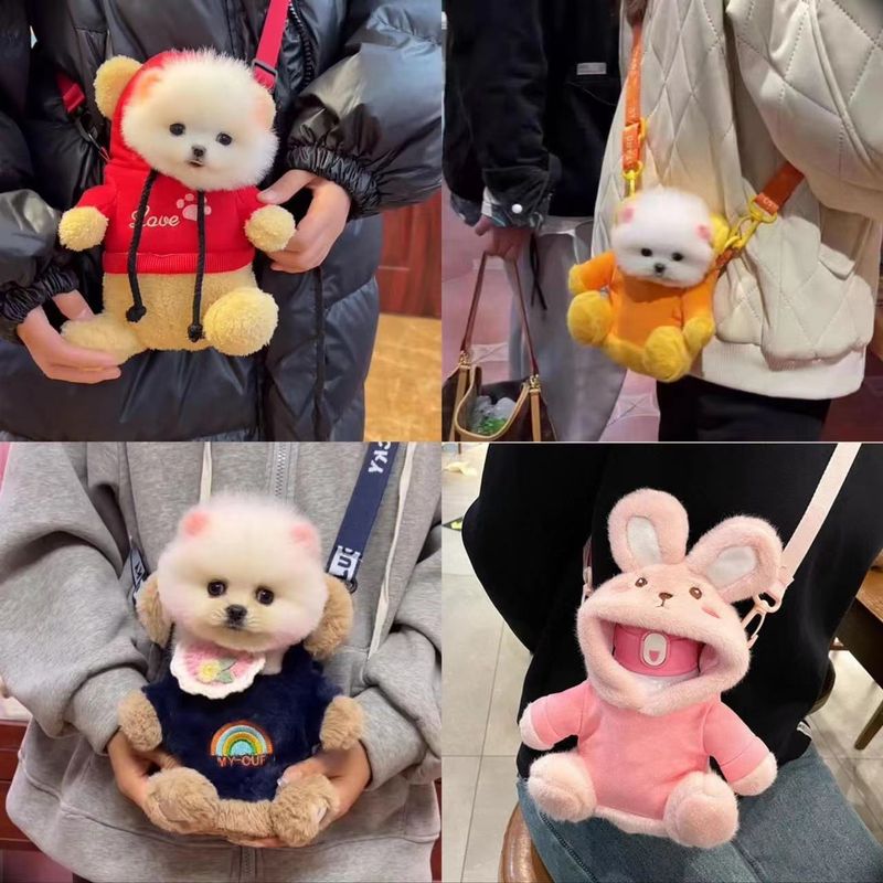 Mochila de ombro único com urso para cabeça de animal de estimação, bolsa transversal para cães pequenos, bolsa portátil para atividades ao ar livre_voghion.com