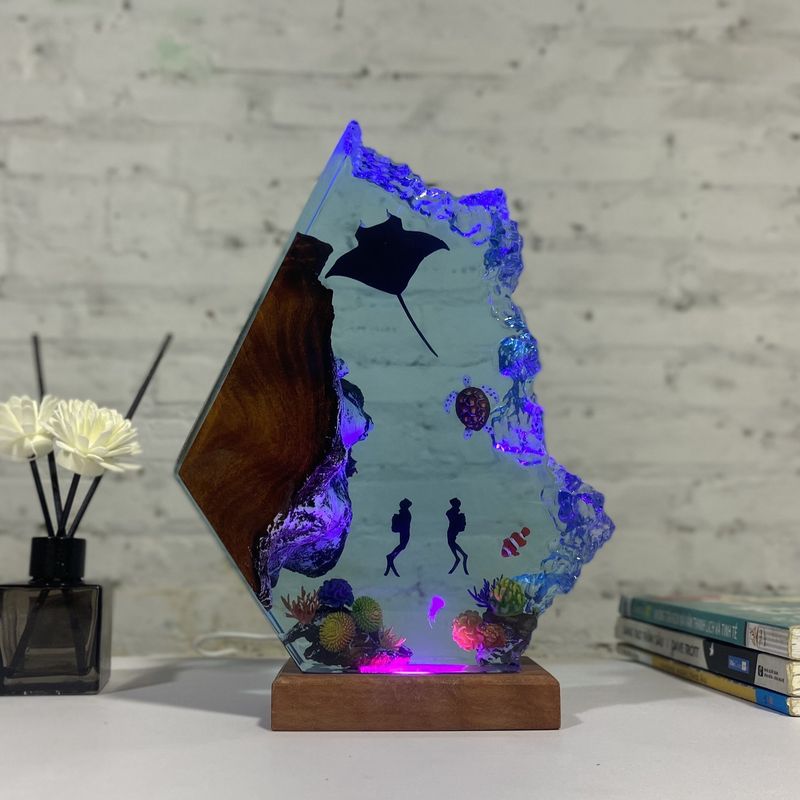 Manta Ray i epoksidna smolna lampa za noćni par, tamnoplavi poklon za ronioca_voghion.com