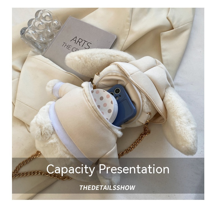 Simpatica borsa per bambole in peluche con orecchie di coniglio per donna 2024 Borsa a tracolla con catena in peluche versatile autunno/inverno in peluche di nuova tendenza_voghion.com
