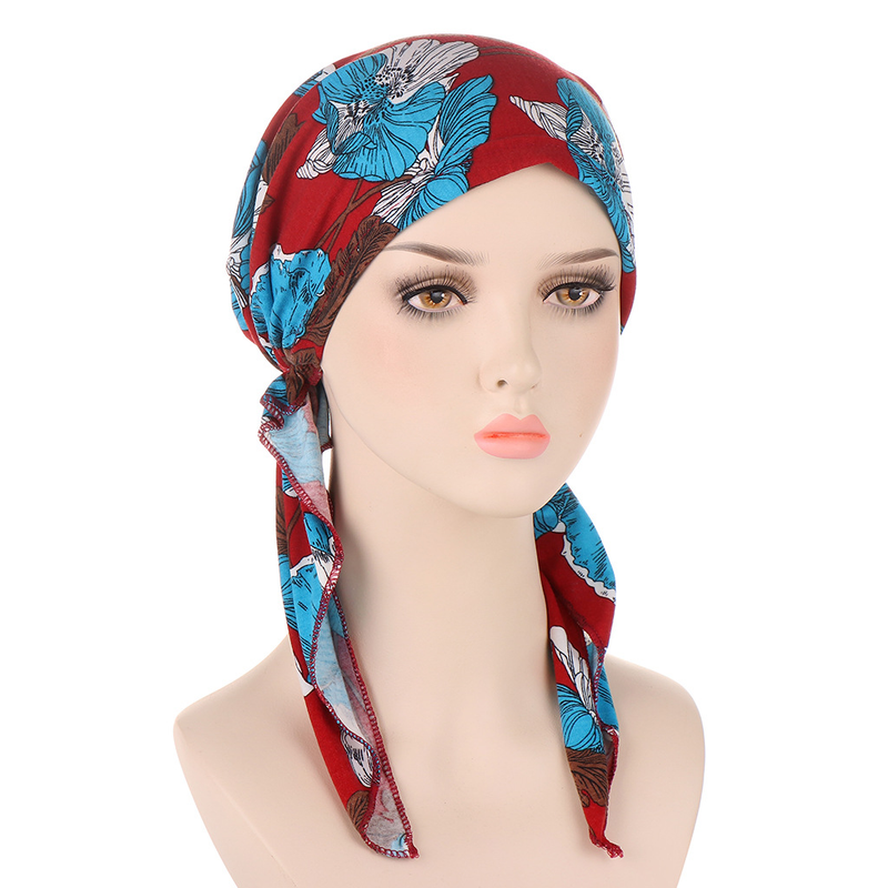 new floral printed cotton curved elastic cap chemotherapy cap turban cap_voghion.com