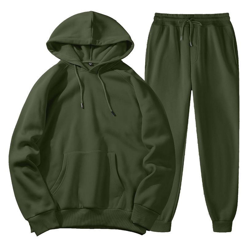 Dameskleding Herfst en winter heren capuchon effen kleur licht plaat pullover sweatshirt set casual sport hoodie sweatshirt broek tweedelige set_voghion.com