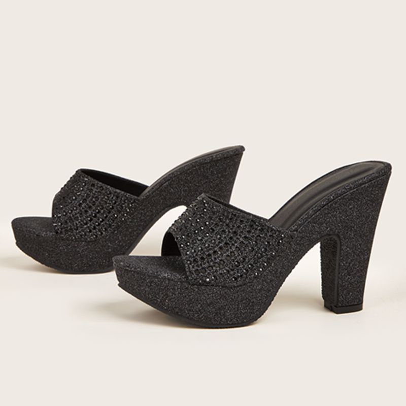 Large size women's shoes summer new rhinestone high heel women's sandals daily wear all-match one-line slippers_voghion.com