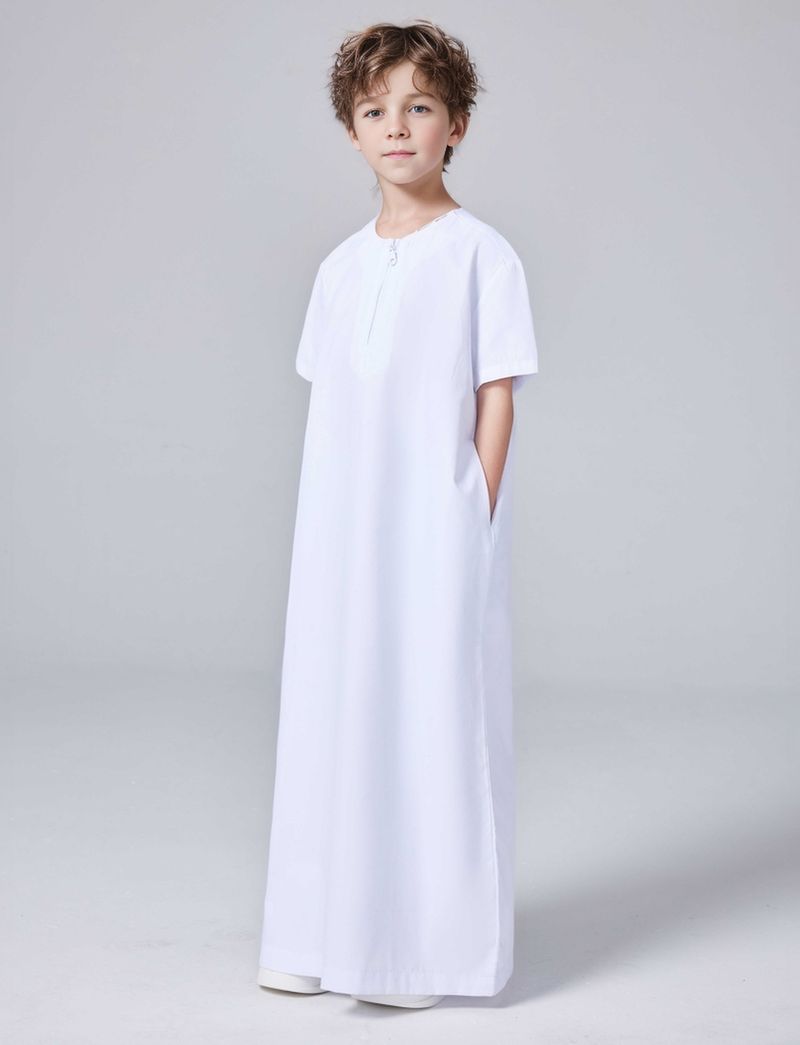 Toddler Boys Clothing Solid Color Boy Short Sleeved Zipper Shirt Robe_voghion.com