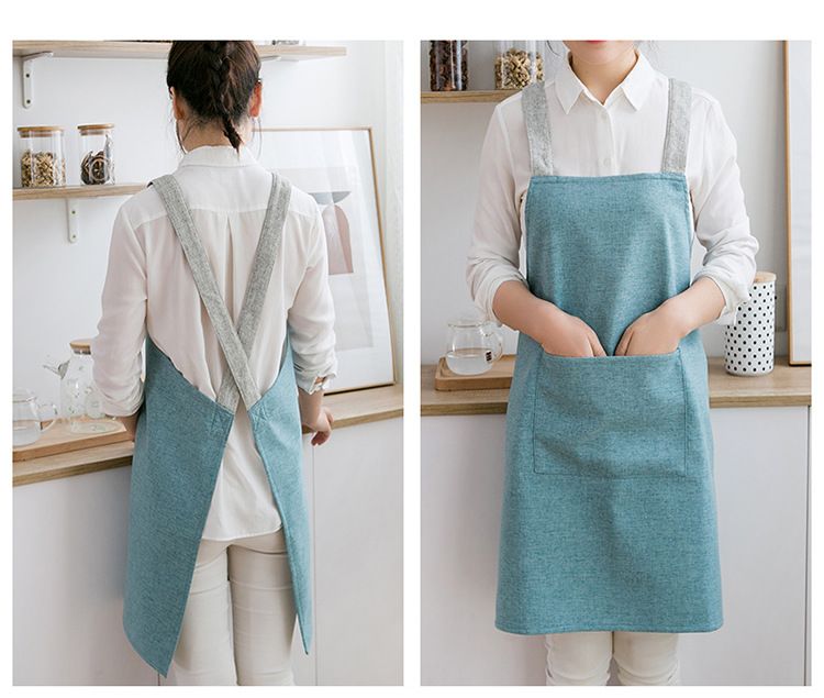 Küchenschürze mit Kreuzrücken und Taschen – Ölbeständiges Polyester, verstellbar, leuchtendes Gelb, elegantes Grau, zartes Blau, Mint_voghion.com