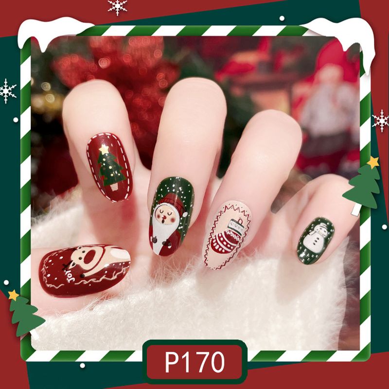 Christmas New Purple Rabbit Cute Short Products False Nails with Detachable Removal Panel Wearable Nail_voghion.com