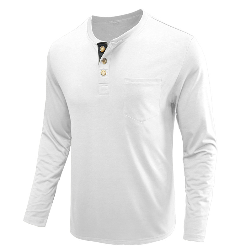 Henley-T-Shirts für Herren mit Knopfleiste, langen Ärmeln und Tasche, entspannte Passform, 100 % schwere Baumwolle_voghion.com