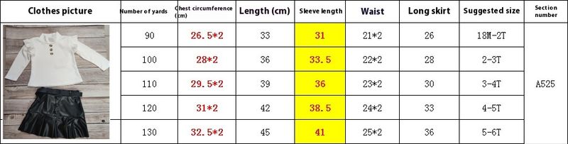 Abbigliamento per bambini, top a maniche lunghe con collo alto in tinta unita + gonna plissettata in pelle PU + cintura, set da tre pezzi_voghion.com