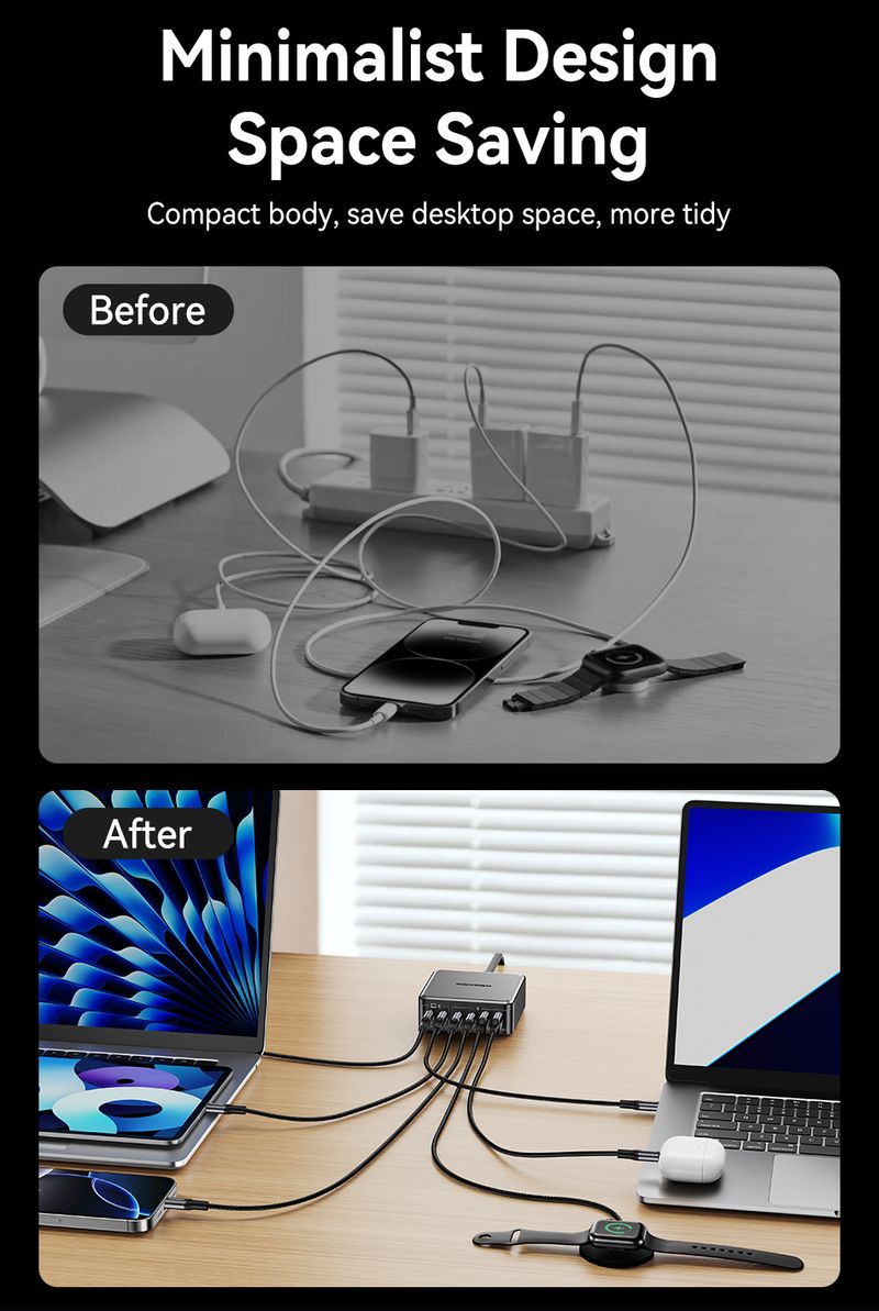 200W GaN PD Fast Charging USB Type C Charger 270W 6 In 1 USBC Power Station For IPhone 16 15 Pro Max Xiaomi 14_voghion.com