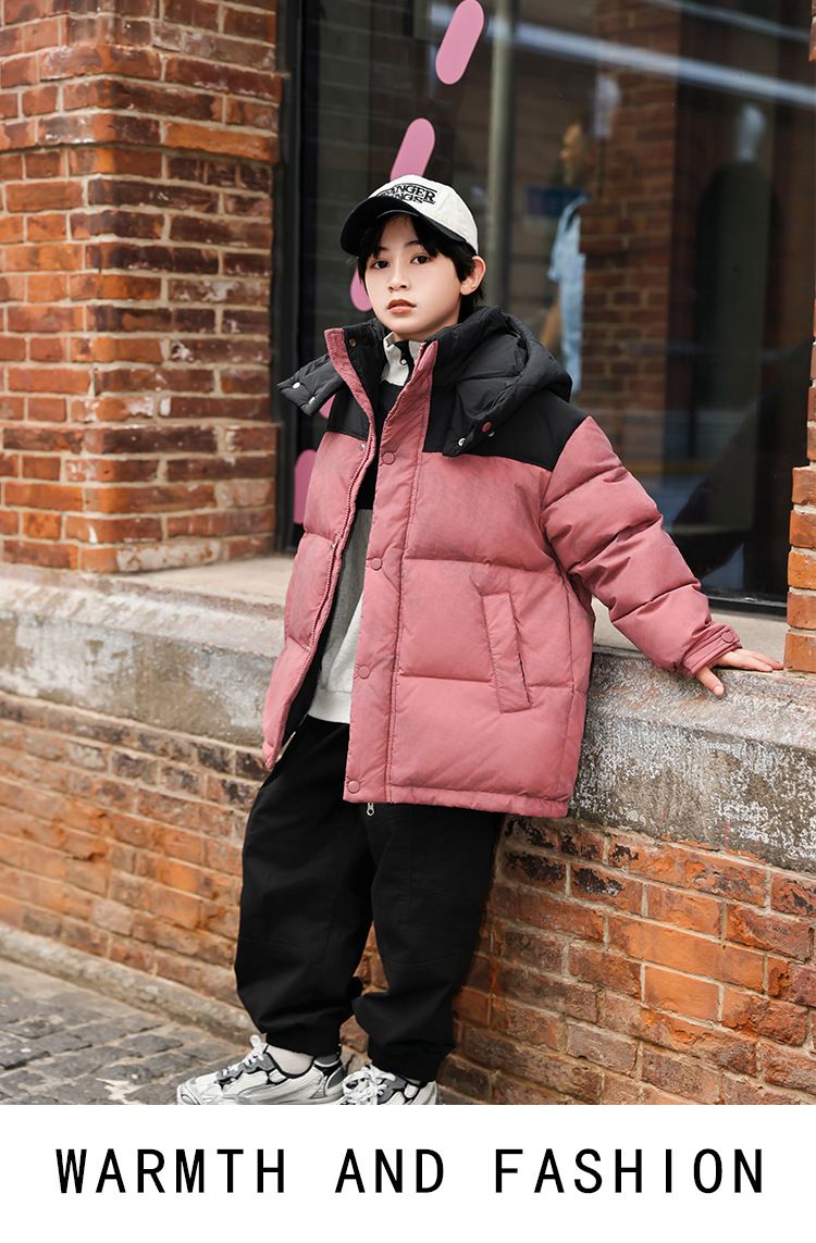 Boys Girls Winter Puffer Jacket With Hood, Warm Thick Down Coat For Kids, Mid-Length Waterproof Windproof Outerwear, Soft Lightweight Comfortable_voghion.com