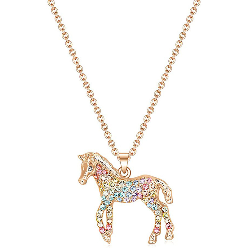 Hot Selling Popular Rainbow Horse Pendant Fashionable and Personalized Colorful Diamonded Pony Necklace_voghion.com