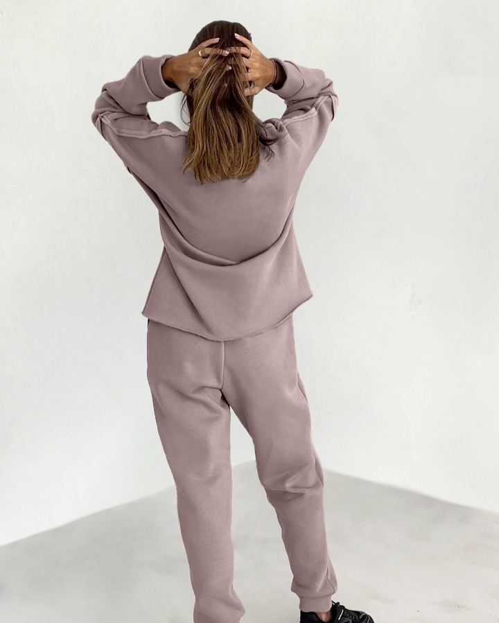 Damemodesømme design sense strik plus fleece hættetrøje blyantbukser i to dele_voghion.com
