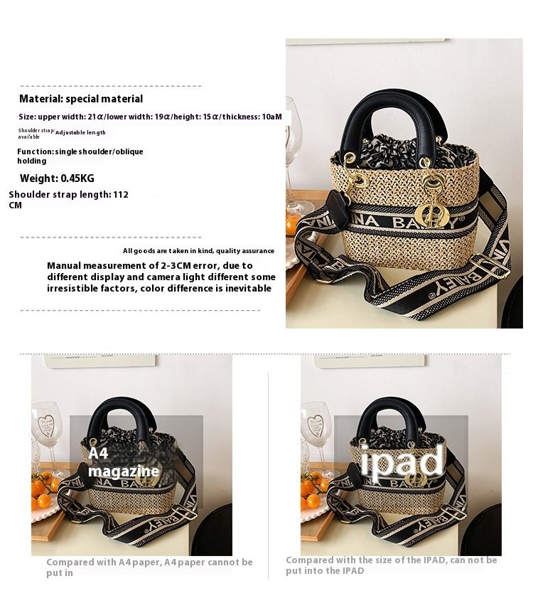 Internet-Promi-Modehand für Frauen im Sommer 2022, neuer breiter Grasgewebter Gemüsekorb mit einer Schulter_voghion.com