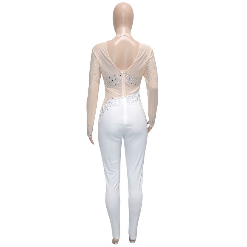 Damenbekleidung Mode Sexy Mesh Durchsichtige Heiße Diamanthose Langärmeliger Overall Für Frauen_voghion.com