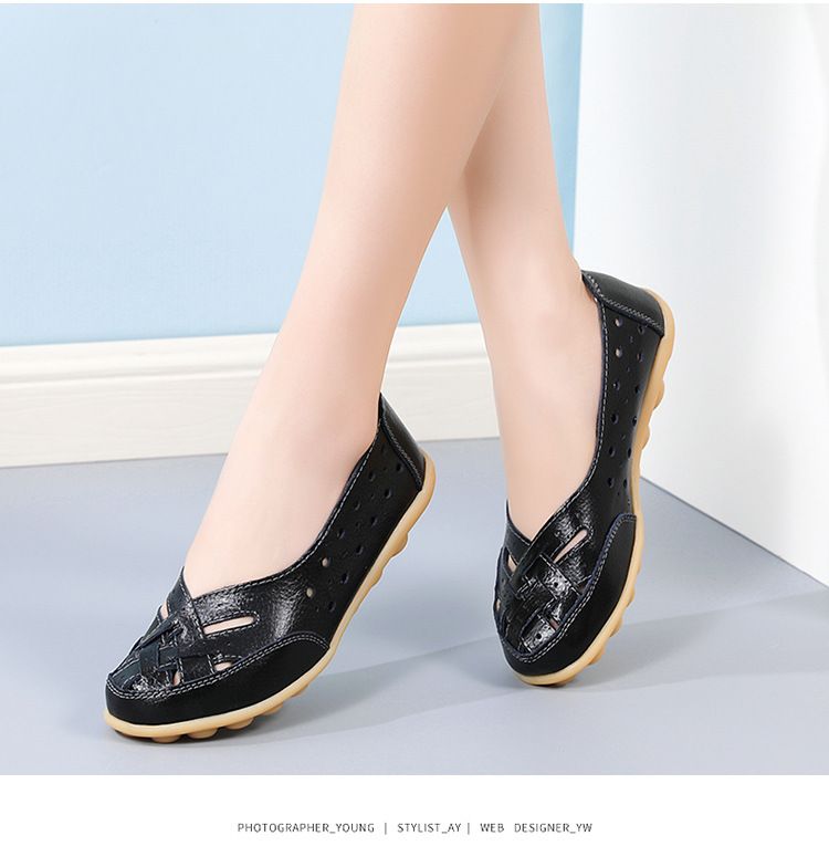 Damenschuhe in großen Größen, Vogelnest, Sommerschuhe für Damen, hohle Halbschuhe, Rindfleischsehnenboden, Erbsen, Damenschuhe für mittleres Alter und ältere Mutterschuhe_voghion.com