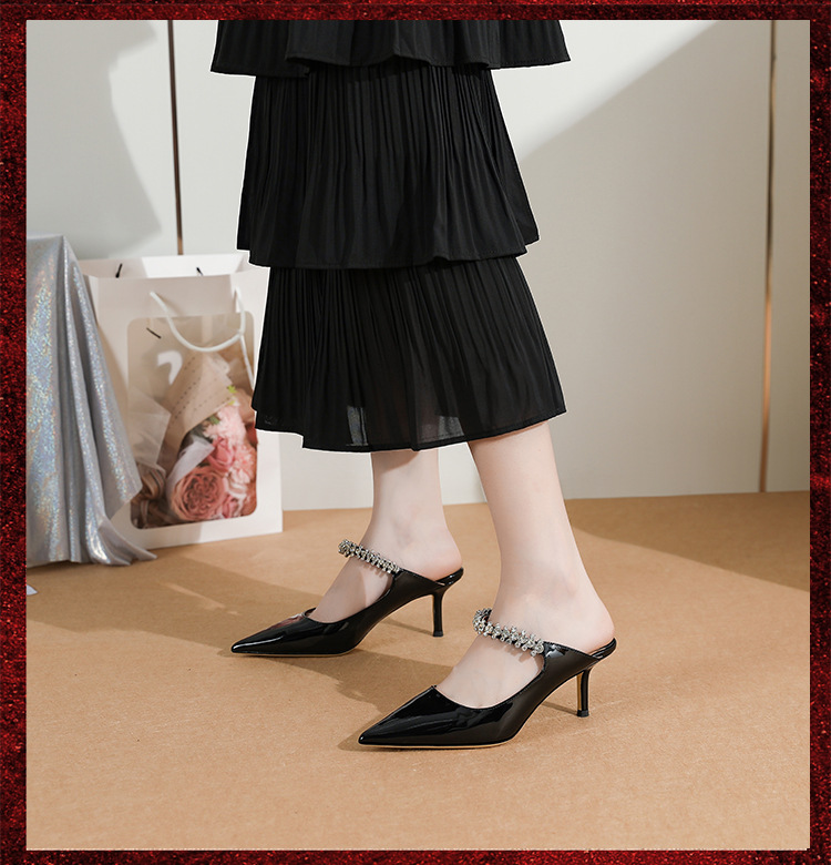 JC Yarım Sürüklenen 2025 Yaz Kadın Terlikleri Dış Giyim İçin, Sivri Düz Tabanlı Su Elmas Şeffaf Cila_voghion.com