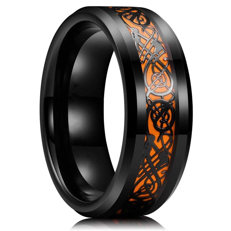 Vendite calde Moda 8mm Nero Tungsteno Nozze Celtico Drago Intarsiato Zircone Anelli In Acciaio Inossidabile per Uomo Anello Blu Fibra di Carbonio_voghion.com