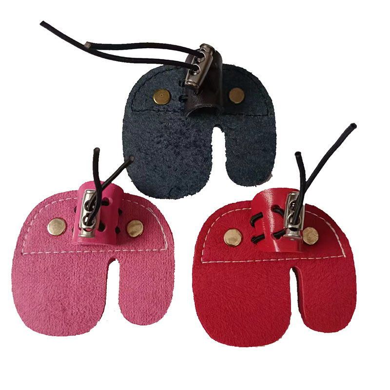 Dubbele bruine runderleren zwarte schaduw vingerbescherming voor het schieten met boog, traditionele recurve boog en pijlbeschermer_voghion.com