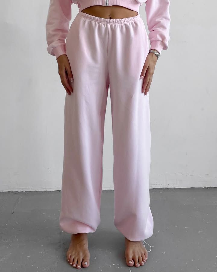 Women's Hooded Zip-Up Sweatshirt & Jogger Set (Breathable Poly-Cotton, Pink/Stone Grey/White, S/M/L/XL, Streetwear Essentials)_voghion.com