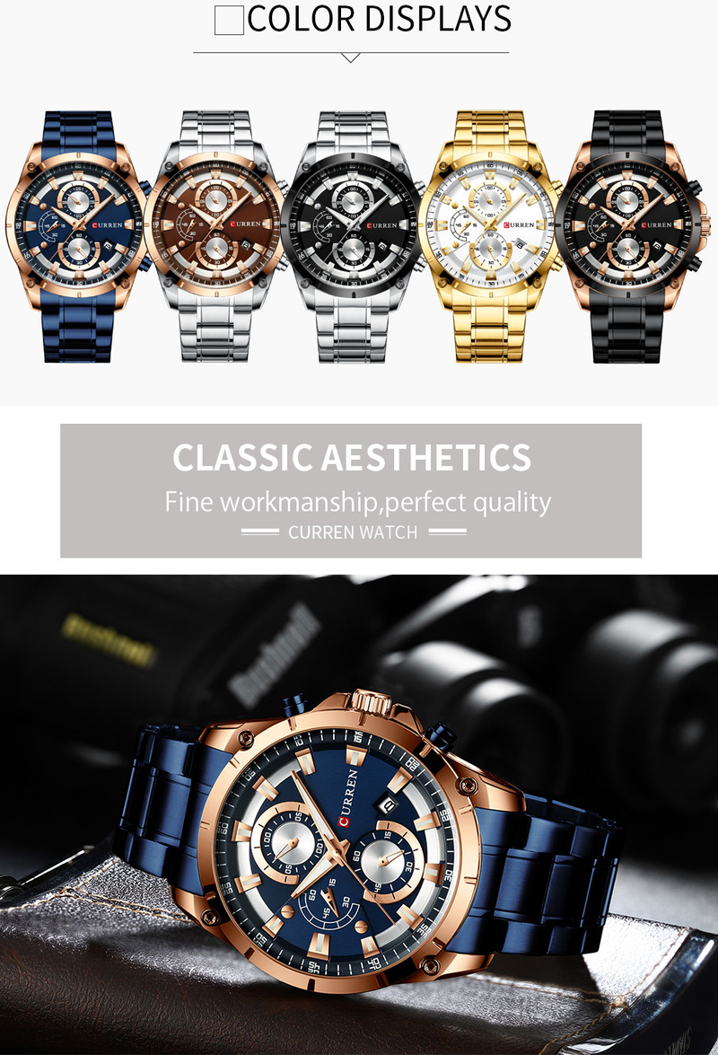 CURREN Mens Watches Fashion Top Brand Luxury Business Automatic Date Watch Men Casual Waterproof Watch Relogio Masculino+Box_voghion.com