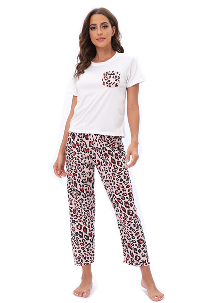 Heemkleeder Pyjama zweedeeleg Kuerzärmhosen Kostüm Quell Leopardendruck Tie-Dye_voghion.com