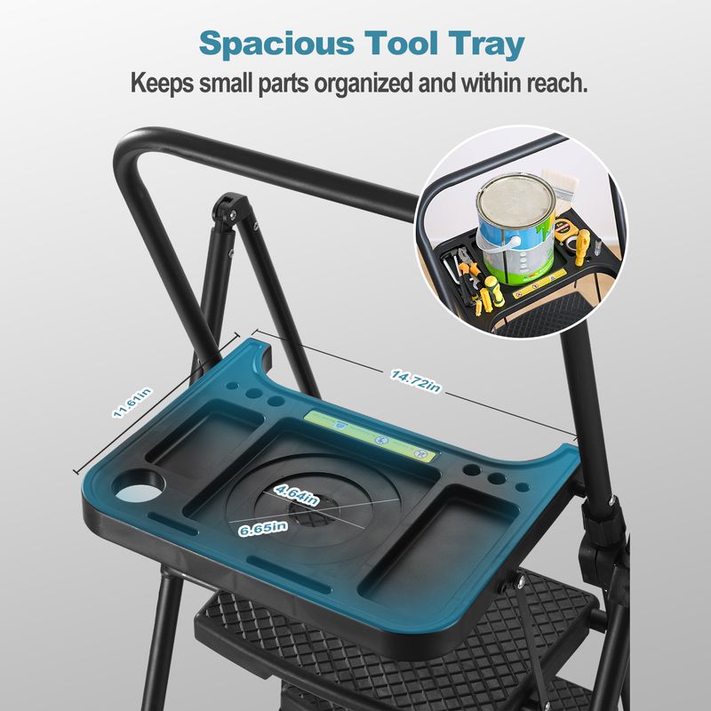Folding Step Stool With Bandwidth Anti Slip Pedals And Tool Trays, Lightweight And Portable Steel Step Stool, Perfect For Kitchen And Home, Indoor And Outdoor Use, Sturdy Steel Steps (6 Levels)_voghion.com