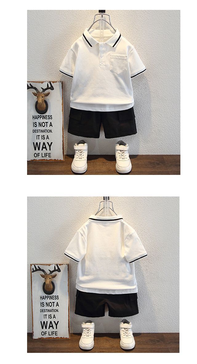 Kids’ Clothing Black Stripe Polo White Suit Outer Wear Pullover Popular Genuine Short Polo Shirt_voghion.com