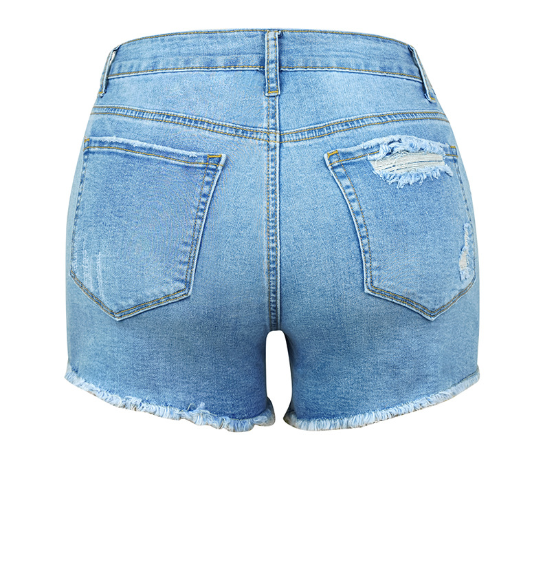 Women's Clothing High Elastic Tight Mid Rise Shorts Perforated Denims Jeans_voghion.com