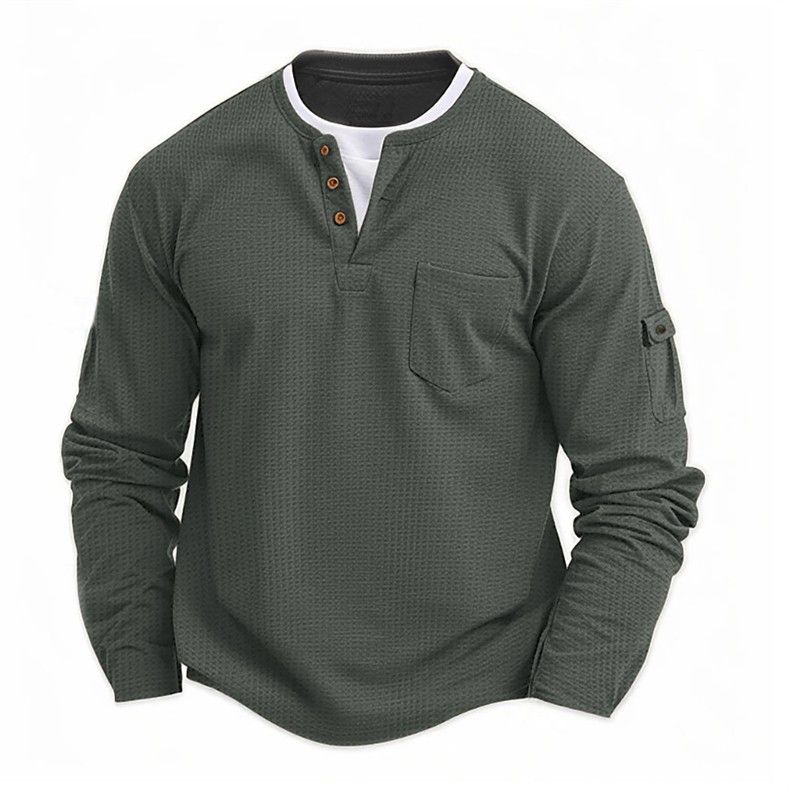Men's T-Shirt: Double-Layer V-Neck Oversized Base Layer For Fall/Winter Fashionable Patchwork Design Long-Sleeve T-Shirt_voghion.com