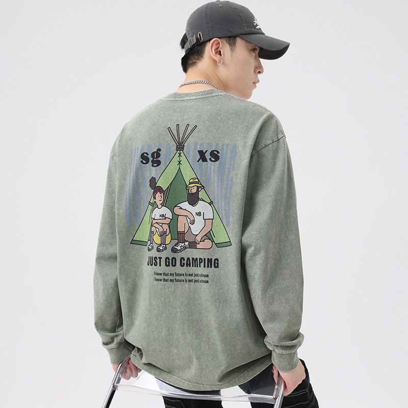 Herren-Unterhemd, Langarm-T-Shirt, Frühlings- und Herbstoberteil aus reiner Baumwolle, amerikanische Kleidung, Kapuzenpullover, Herren-T-Shirt_voghion.com