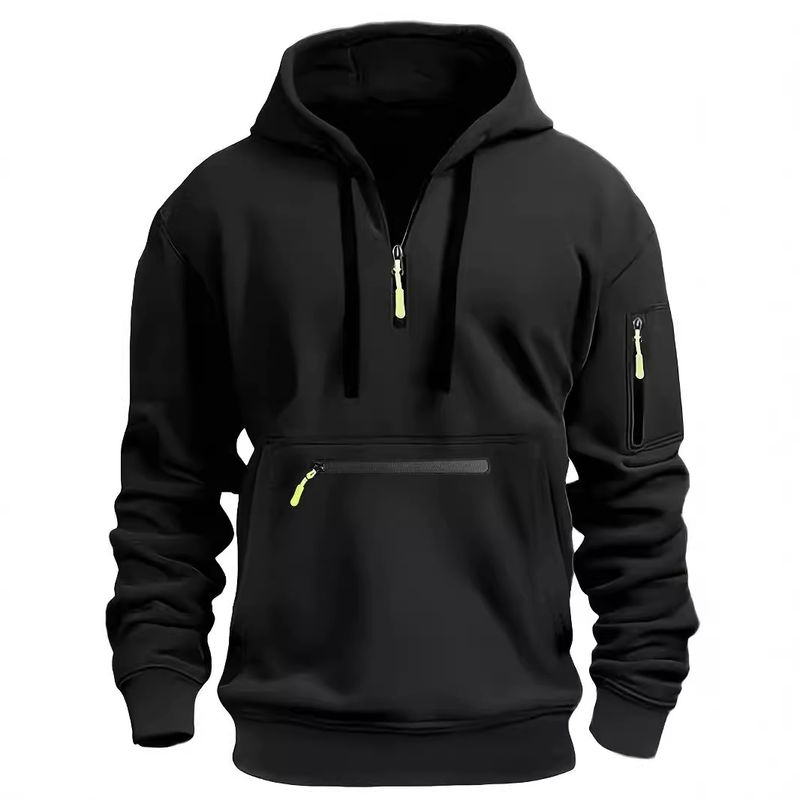Autumn Winter With Pockets Waterproof Zipper Multi-Pocket Pullover Men's Sports Casual Hoodie_voghion.com