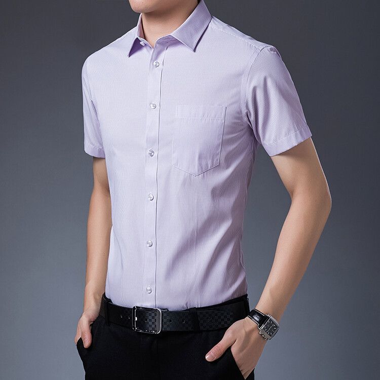 Camicia a maniche corte da uomo estiva, casual da lavoro, in puro cotone, per uomo di mezza età, non stirabile, bianca larga_voghion.com