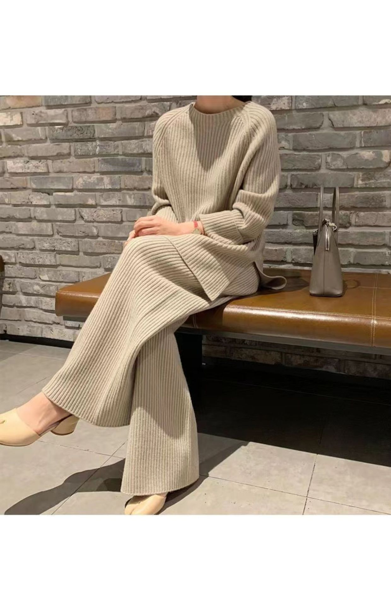 Pull ample rétro pour femmes, pantalon à jambes larges, pantalon de costume en tricot, rajeunissant, à la mode_voghion.com