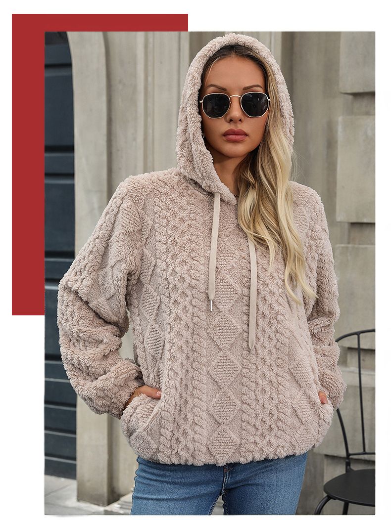 Flash Velvet 2024 Autumn And Winter New Women's Clothing Plush Jacquard Fabric Long Sleeved Loose Hooded Sweatshirt_voghion.com