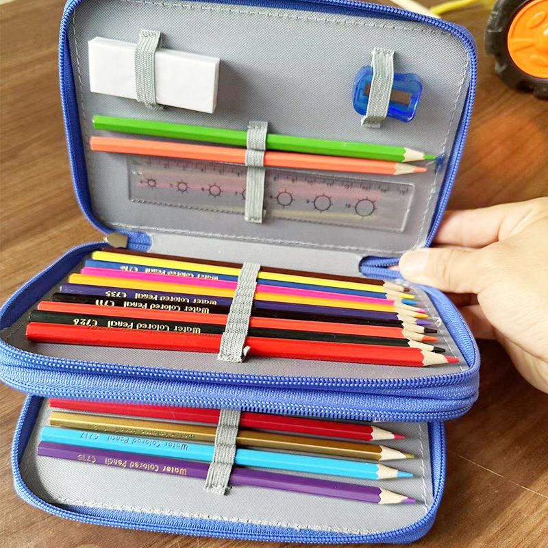 Houten gekleurde etui voor potloden van 32/52/72 - Draagbare organizer voor kunstbenodigdheden met 2/3/4 lagen, blauwe en roze opties, ideaal cadeau voor kinderen_voghion.com