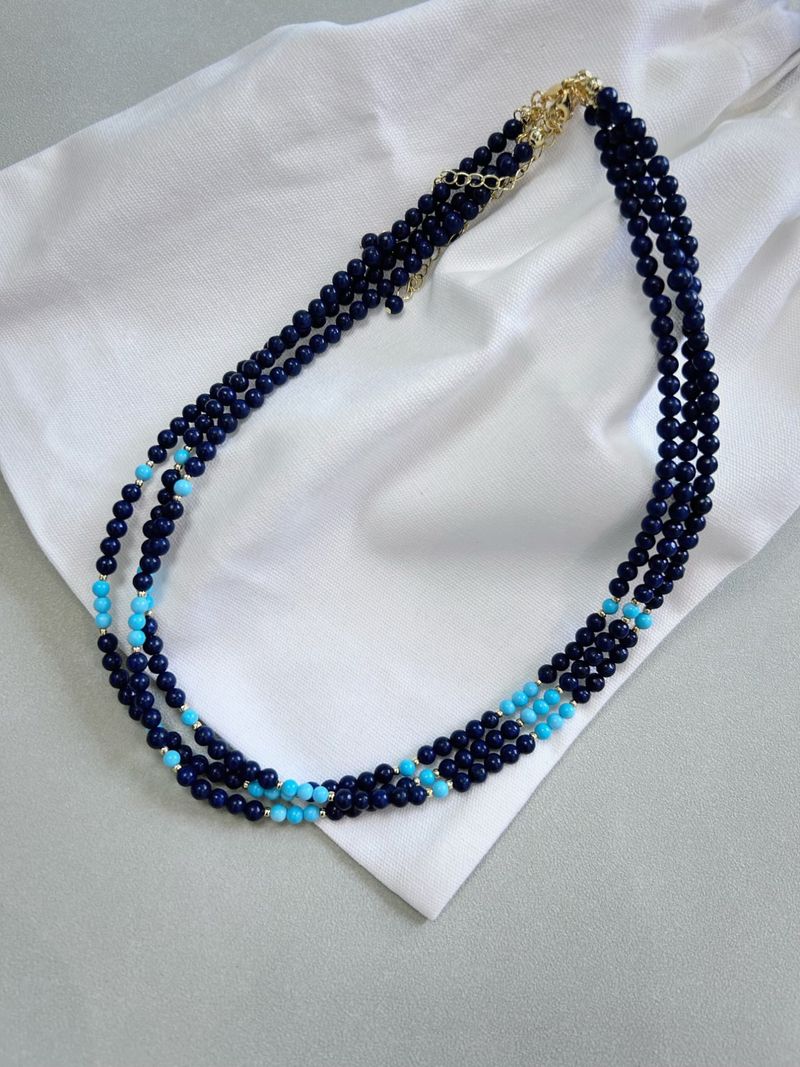 Collana Oxygen Ocean Lapislazzuli Turchese Versatile Vintage Impilato Indossare Semplice Catena Clavicola San Valentino Regalo di Compleanno_voghion.com