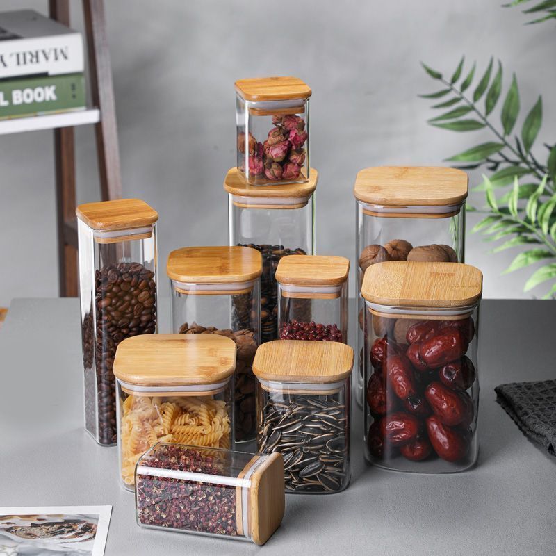 Frasco de vidrio sellado con tapa para almacenar granos diversos, apto para uso alimentario, para té y cáscara de mandarina._voghion.com