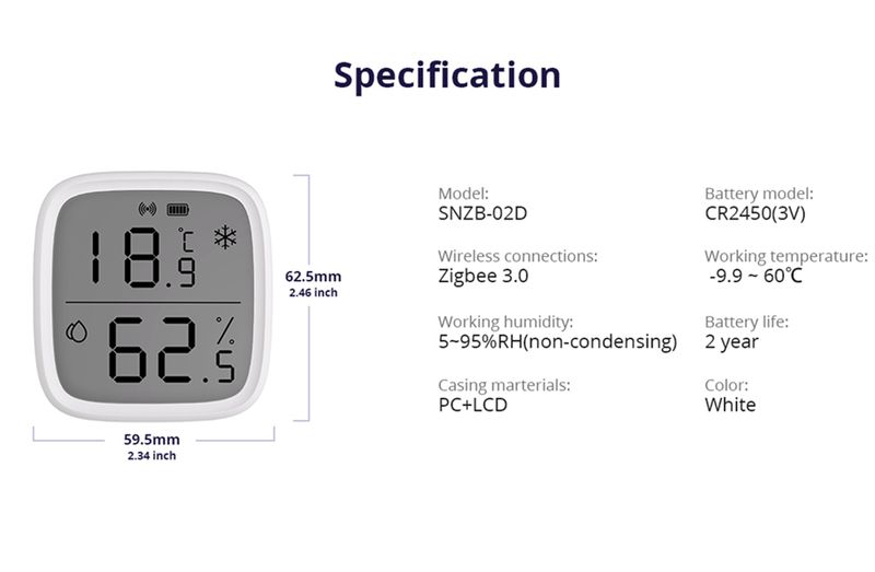 Capteur d'humidité et de température intelligent Zigbee SONOFF SNZB-02D avec écran LCD, fonctionne avec l'application eWek, pour Alexa Google Home Assistant_voghion.com
