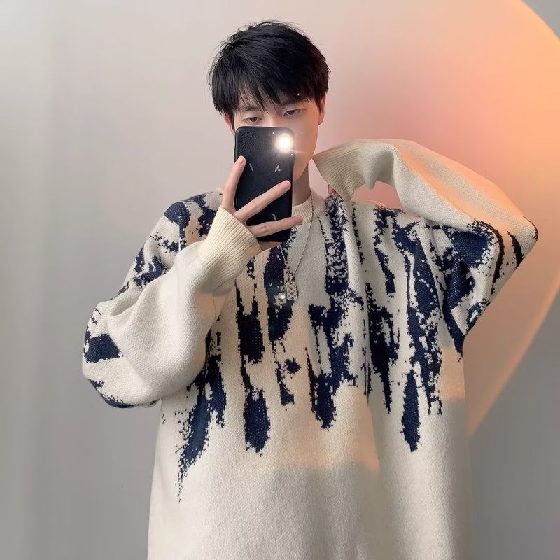 Mink Velvet Round Neck Sweater For Men Winter Loose Versatile Solid Color Knitwear Trendy Brand Lazy Top_voghion.com