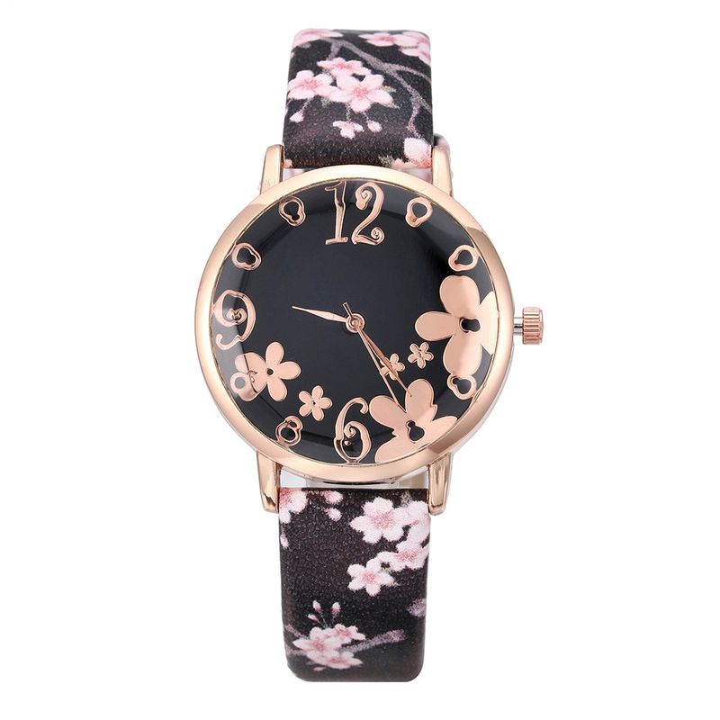 Printed Belt Niche Fashion Flower Women's Quartz Watch_voghion.com